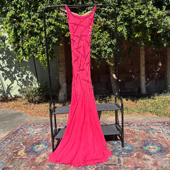 Mozhgan Haute Couture Beaded Pink Chiffon Gown Dubai Rare Luxe - Picture 8 of 13